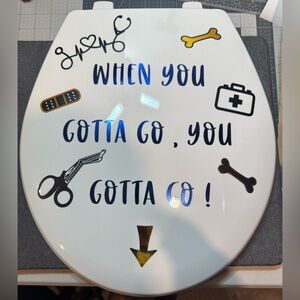 Gag Gift For Worker who’s got a new job White Toilet Seat with Fun Graphics!